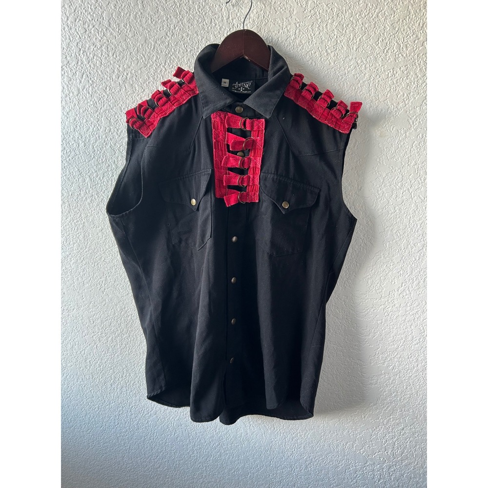 SHRINE Hollywood California Sleeveless Black Red Studded Vest Top M Goth Grudge - Picture 9 of 12